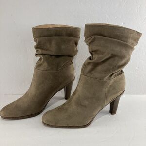 JF Bailee‎ Taupe Faux Suede High Heeled Boots Women's Size 10 NWOB Pull On Party